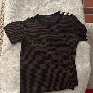 Veronica Beard Black and Brown Striped Tee with Gold Accents